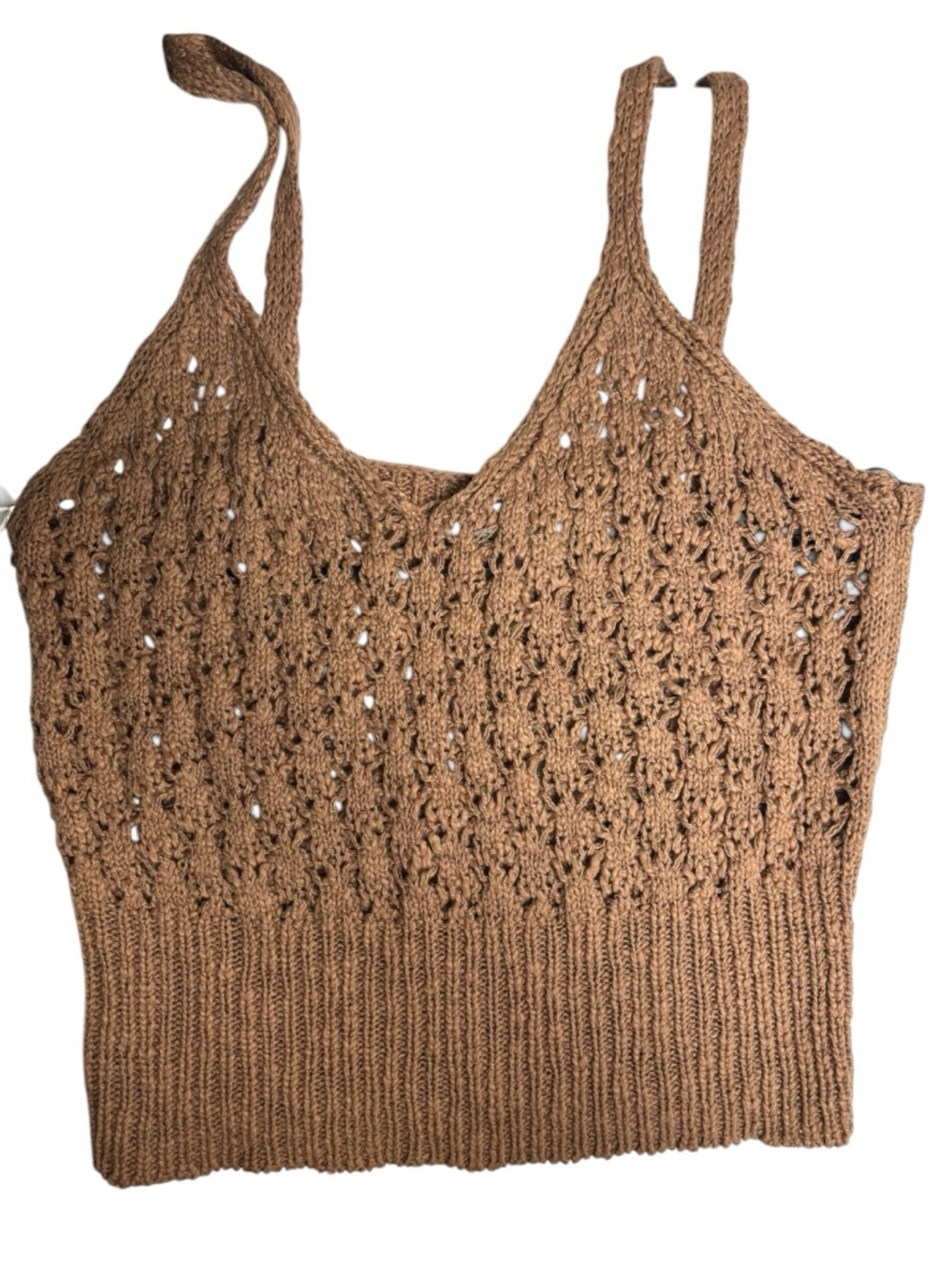 Double Zero Crochet Knit Crop Tank Top Brown Large Boho